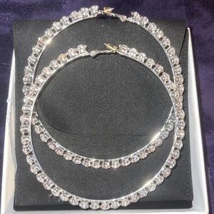 White gold hoop diamond earrings